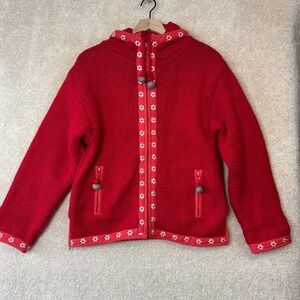 LAUNDROMAT 100% Wool Zip Up Sweater‎ Size Medium M Red Thick Winter FLAW